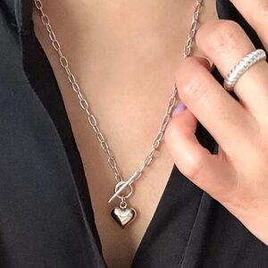 💎new 925 Sterling Silver Heart Link Toggle Chain Necklace 🎉❗️❗️Restocked❗️❗️🎉